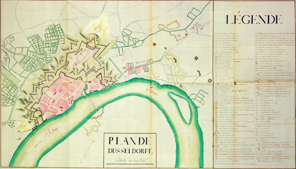 Düsseldorfin kartta (kynä ja muste paperille) tekijältä French School