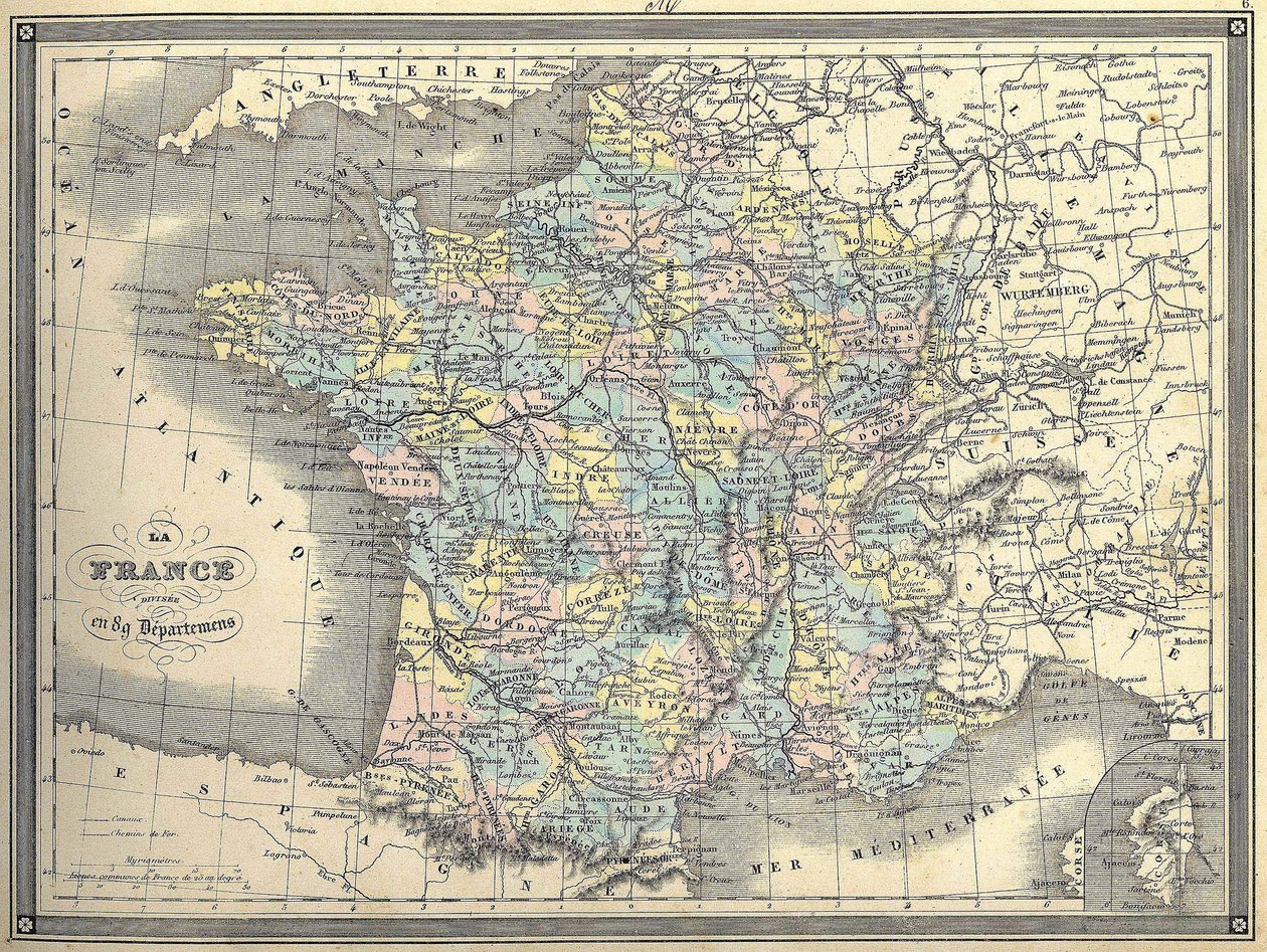 Ranskan kartta - Vuilleminin "" Atlas universel -kirjassa", n. 1851 tekijältä French School