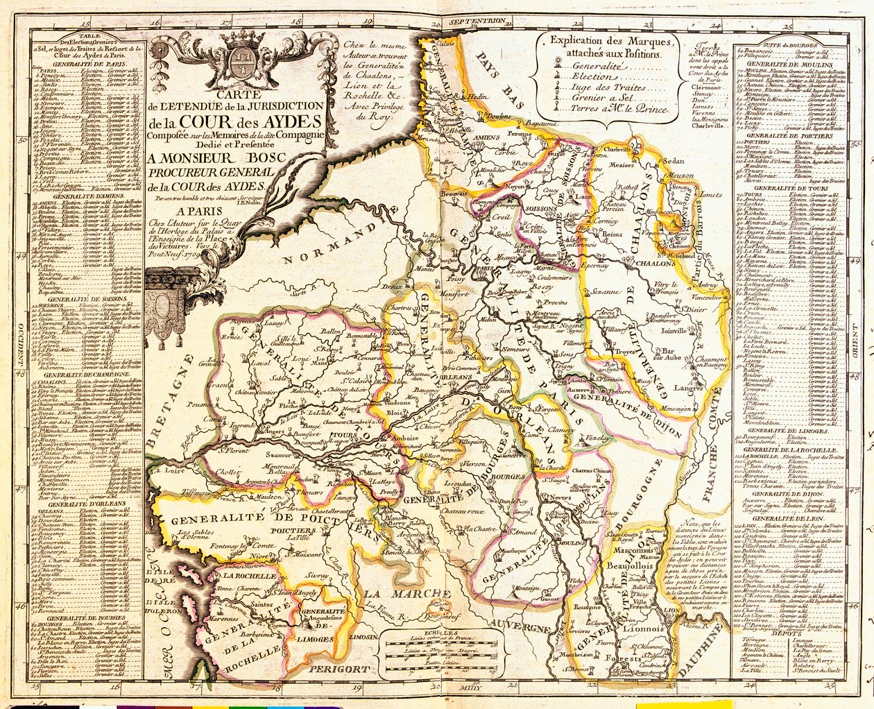 Kartta Ranskan veronalaisista alueista, 1709, Jean-Baptiste Nolinin Le Theater du Mondesta, julkaistu 1717 (käsinvärinen kaiverrus) tekijältä French School