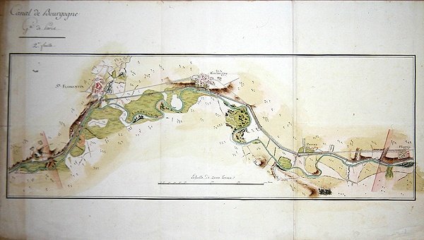 Canal de Bourgognen kartta, 1700-luvun loppu (akvarelli paperille) tekijältä French School