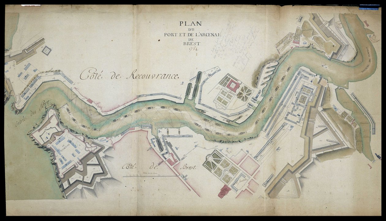 Kartta Brestin satamasta ja arsenaalista vuonna 1754. tekijältä French School