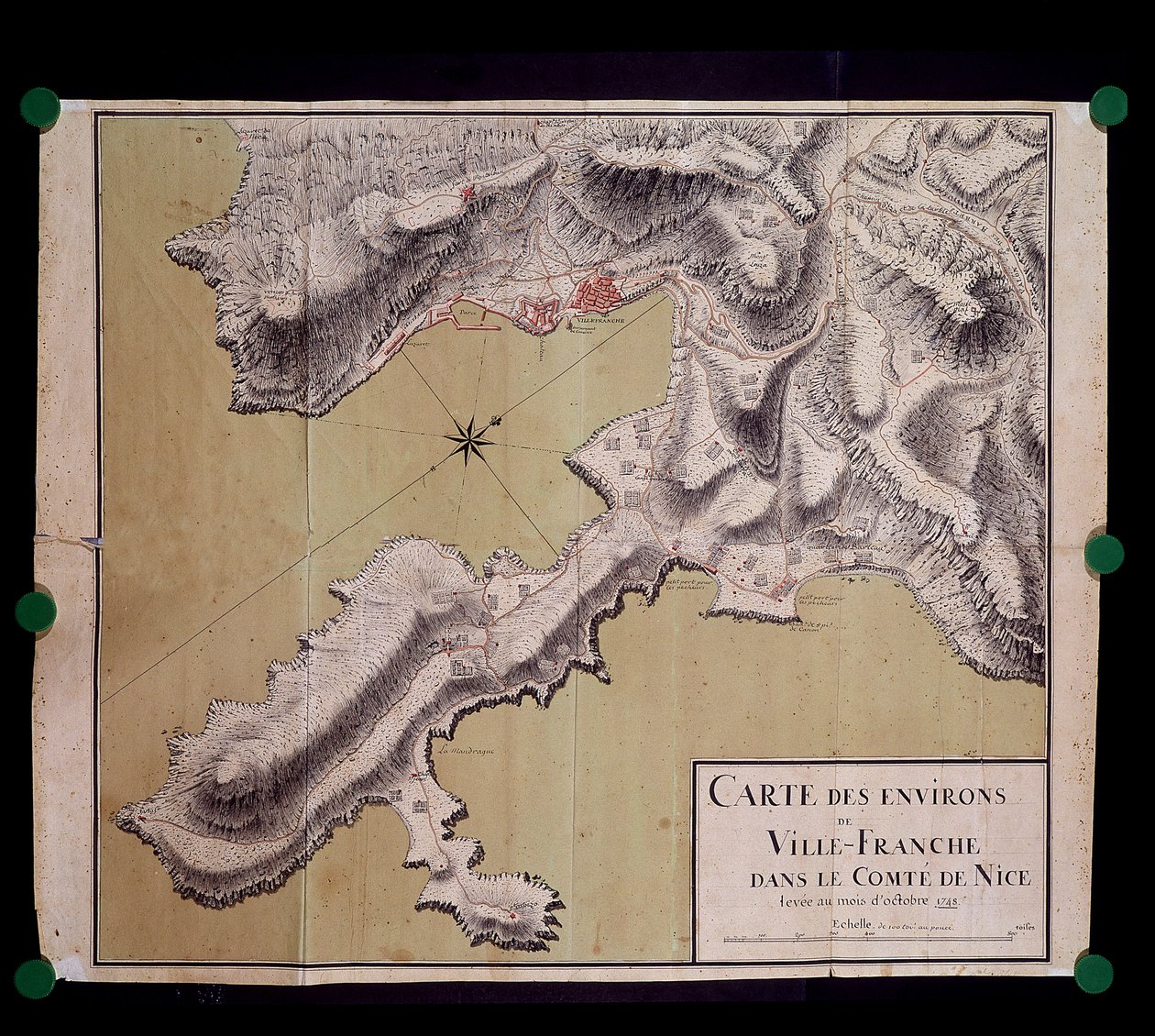 Kartta Villefranchen ympäristöstä Nizzan leveen kreivissä lokakuussa 1748 tekijältä French School
