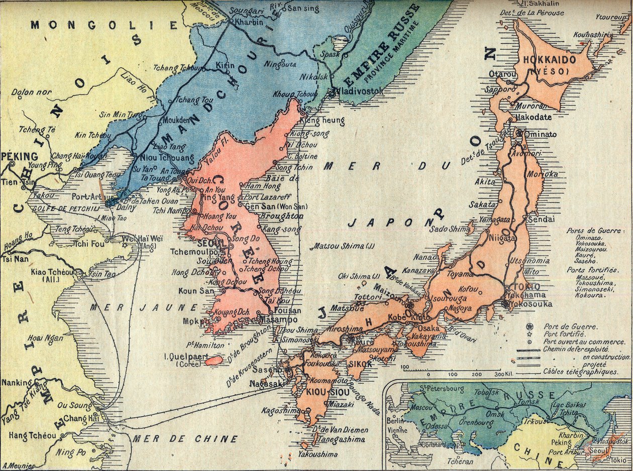 Kartta Venäjän ja Japanin sodan teatterista. Sotateatterin kartta Venäjän ja Japanin sota (Japanin Russo War) - kuvitus Le petit Journalille, 28. helmikuuta 1904 tekijältä French School