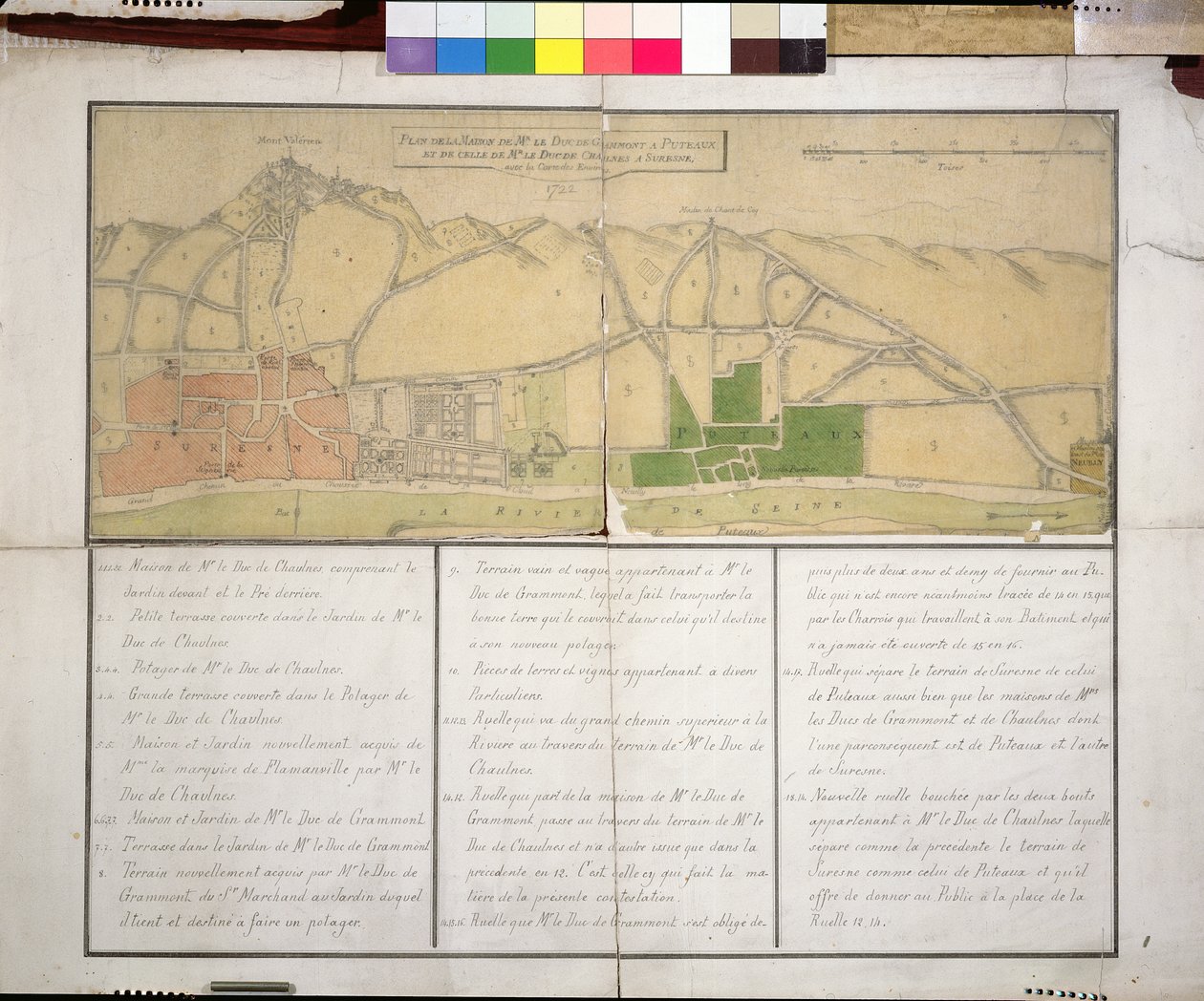 Kartta, jossa näkyy Chateau de Puteaux, 1722 (wc paperilla) tekijältä French School
