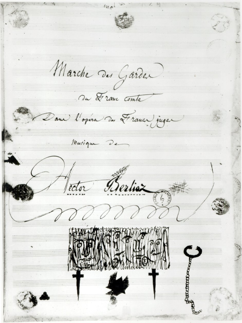 "Marche des Gardes du Franc Comte" Hector Berliozin (1803-69) oopperasta "Les Francs Juges" 1826 (kynä ja muste paperille) tekijältä French School