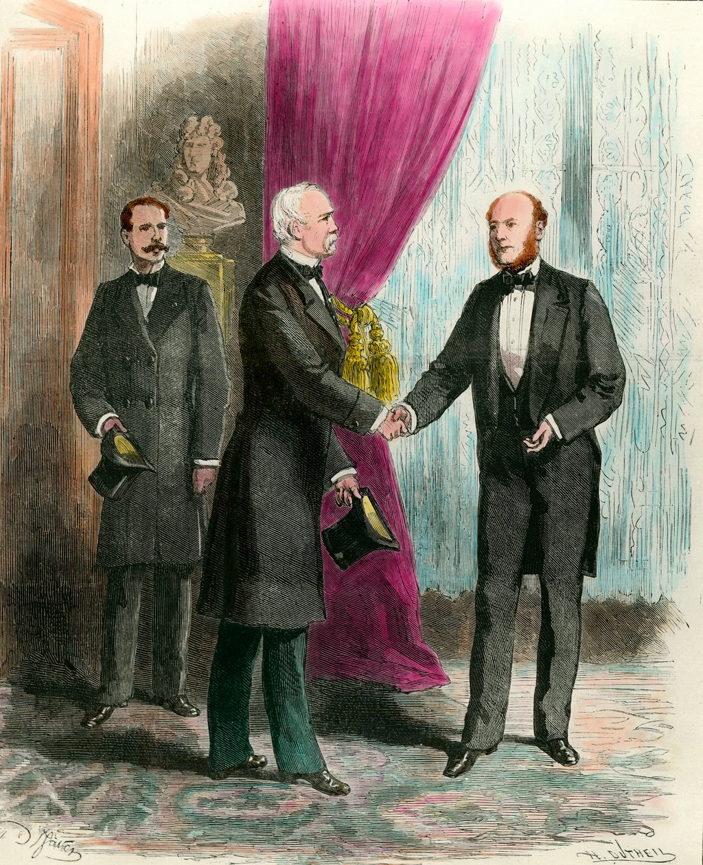 Marechal Mac Mahon (1808-1898) vierailee tasavallan uuden presidentin Jules Grevyn (1807-1891) luona vuoden 1879 presidentinvaalien jälkeen. Yksityiskokoelma. tekijältä French School