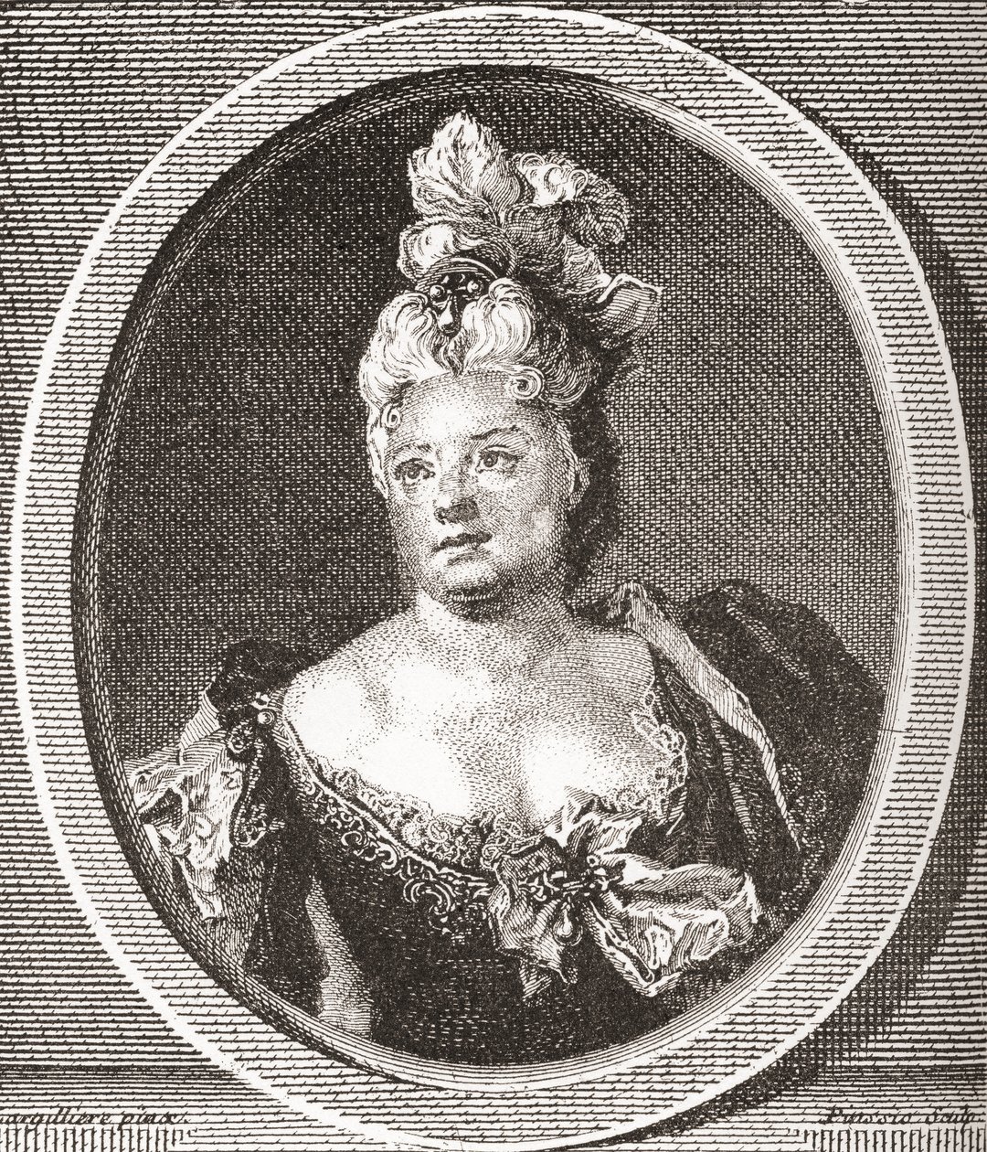 Marianne Duclos de Chateauneuf, 1664 - 1747. Ranskalainen koomikko. Les Heures Libres, julkaistu 1908. tekijältä French School