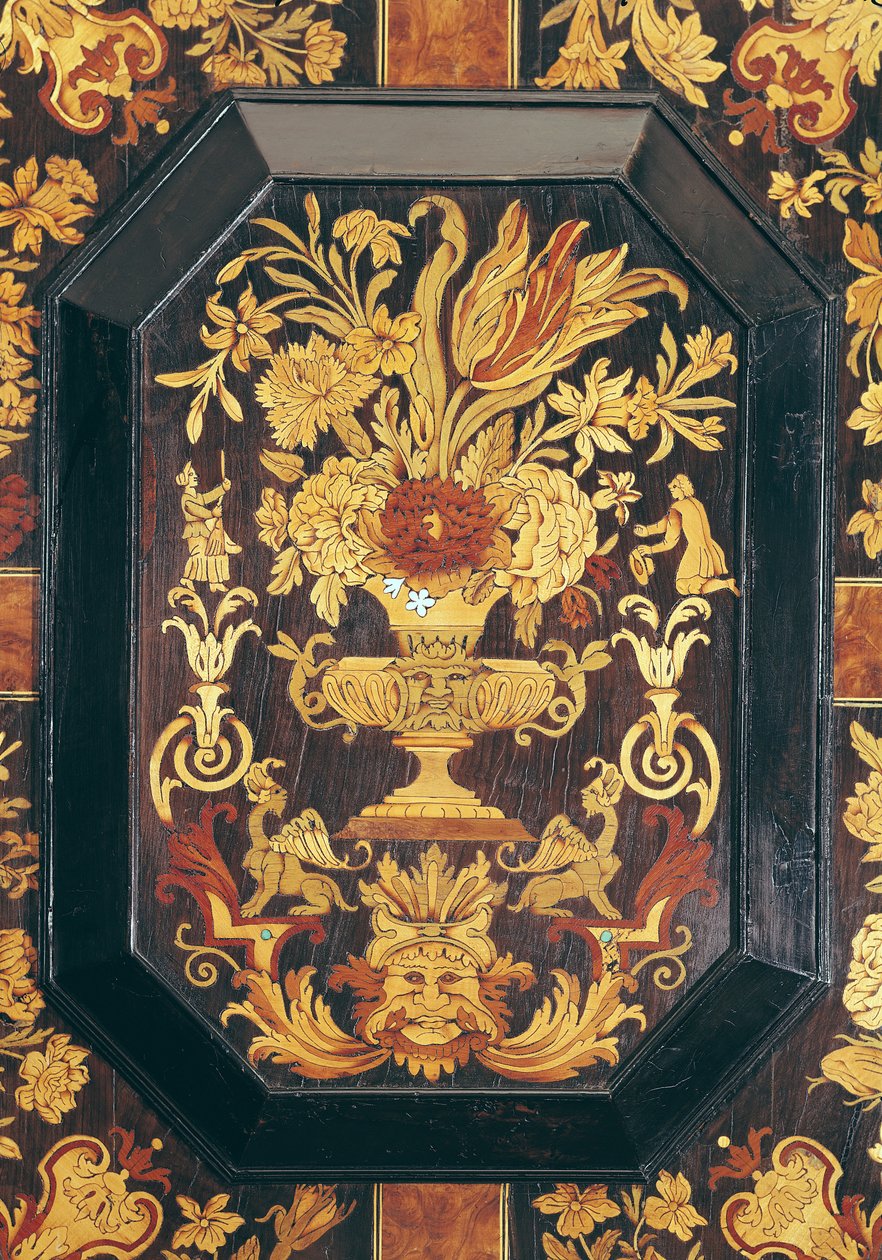 Marquetry yksityiskohta buffetista (puuta) tekijältä French School