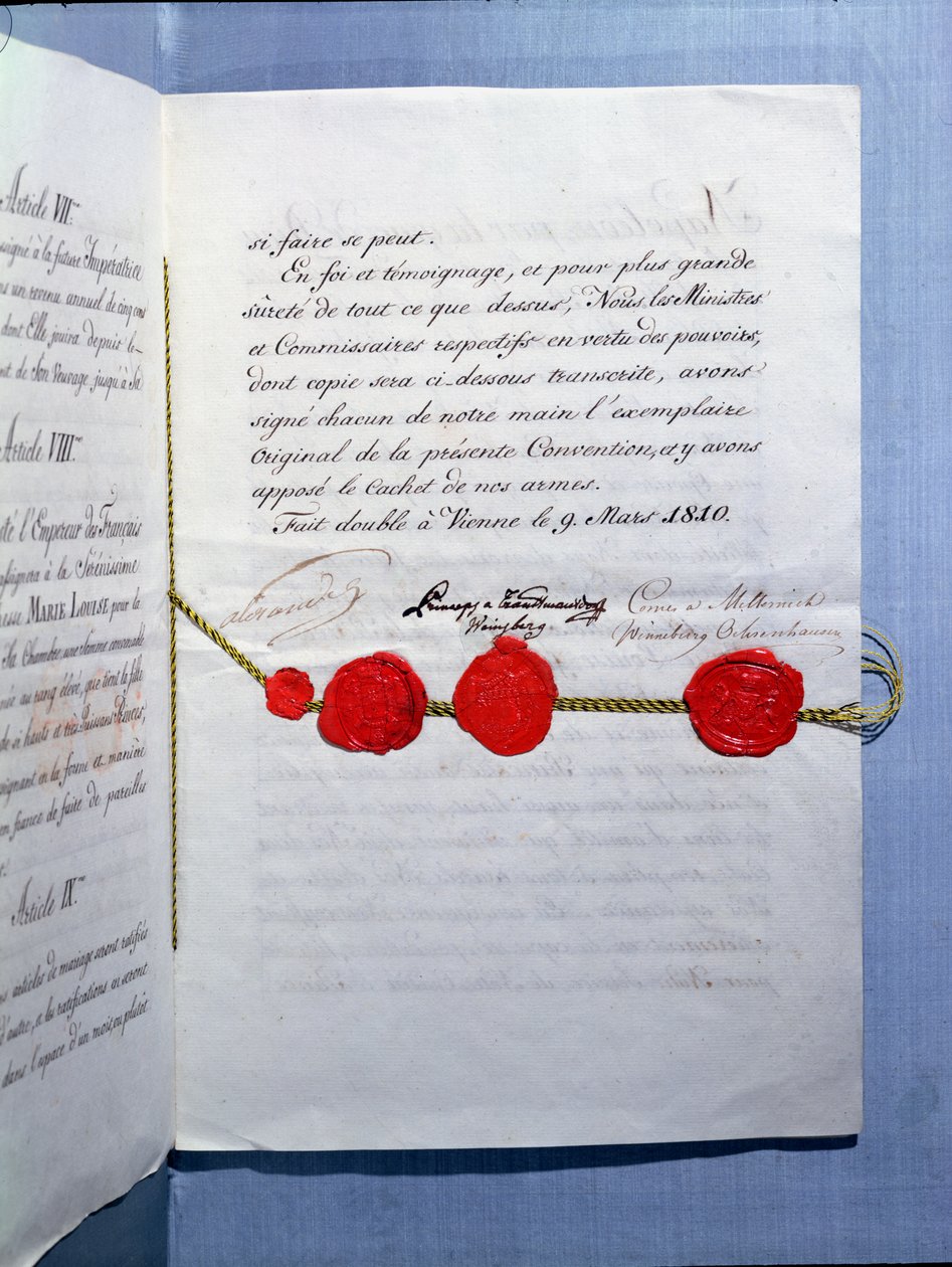 Keisari Napoleon Bonaparten (1769-1821) ja Marie-Louisen (1791-1847) avioliitto Wien, 9. maaliskuuta 1810 tekijältä French School