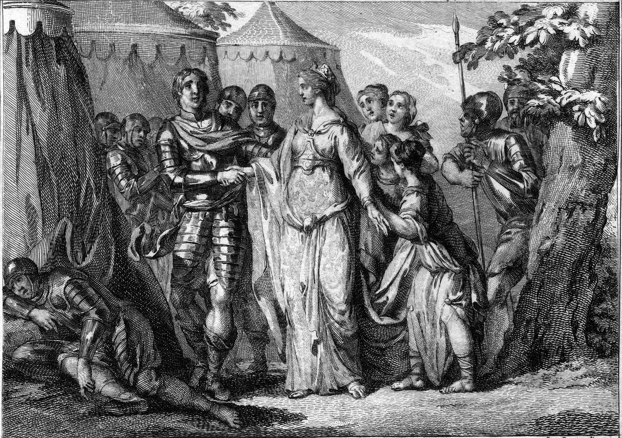 Childeric I:n (n. 436-481 tai 482), Saliansin frangin kuninkaan avioliitto Thüringenin altaalla (445-491), vuonna 463. Kaiverrus 1700-luvulta. tekijältä French School