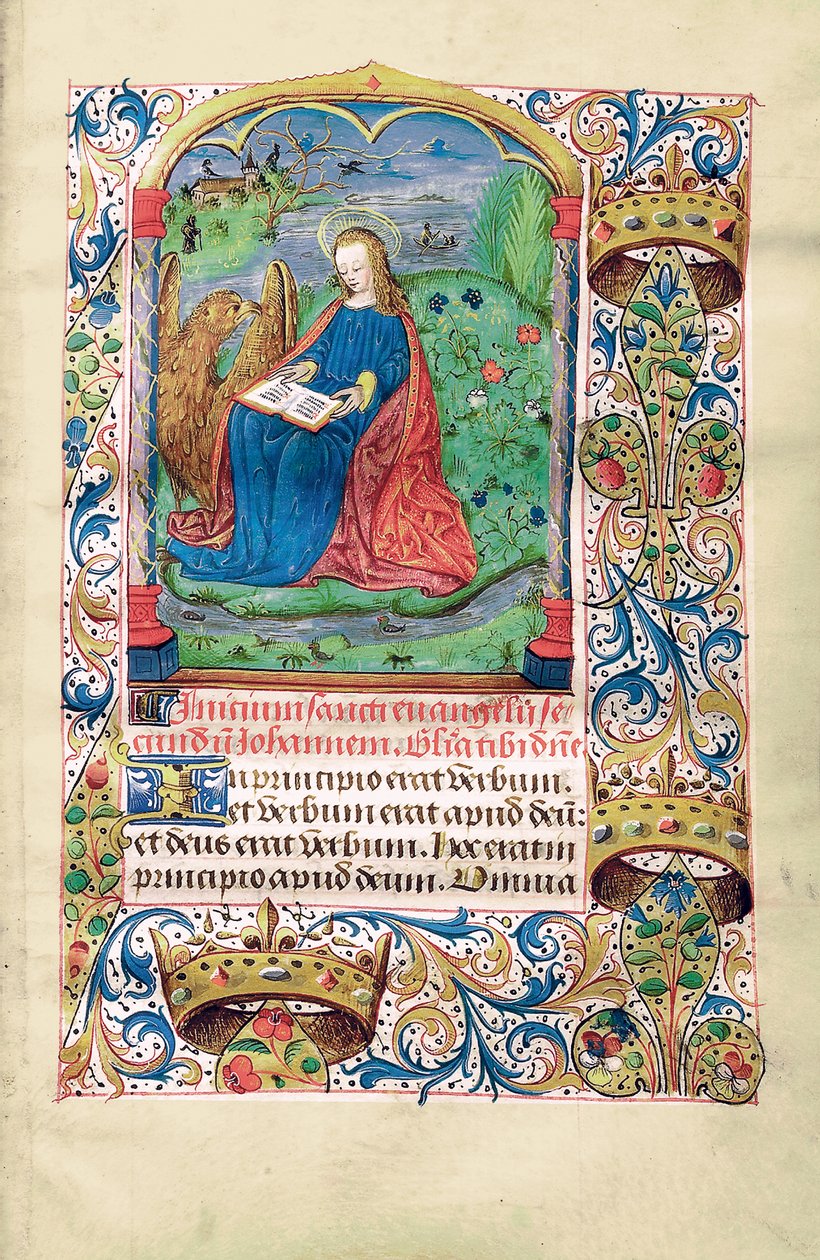 Maria Magdelene erämaassa, kuvitus teoksesta "Tuntien kirja, Langresin käyttö", n. 1500 tekijältä French School