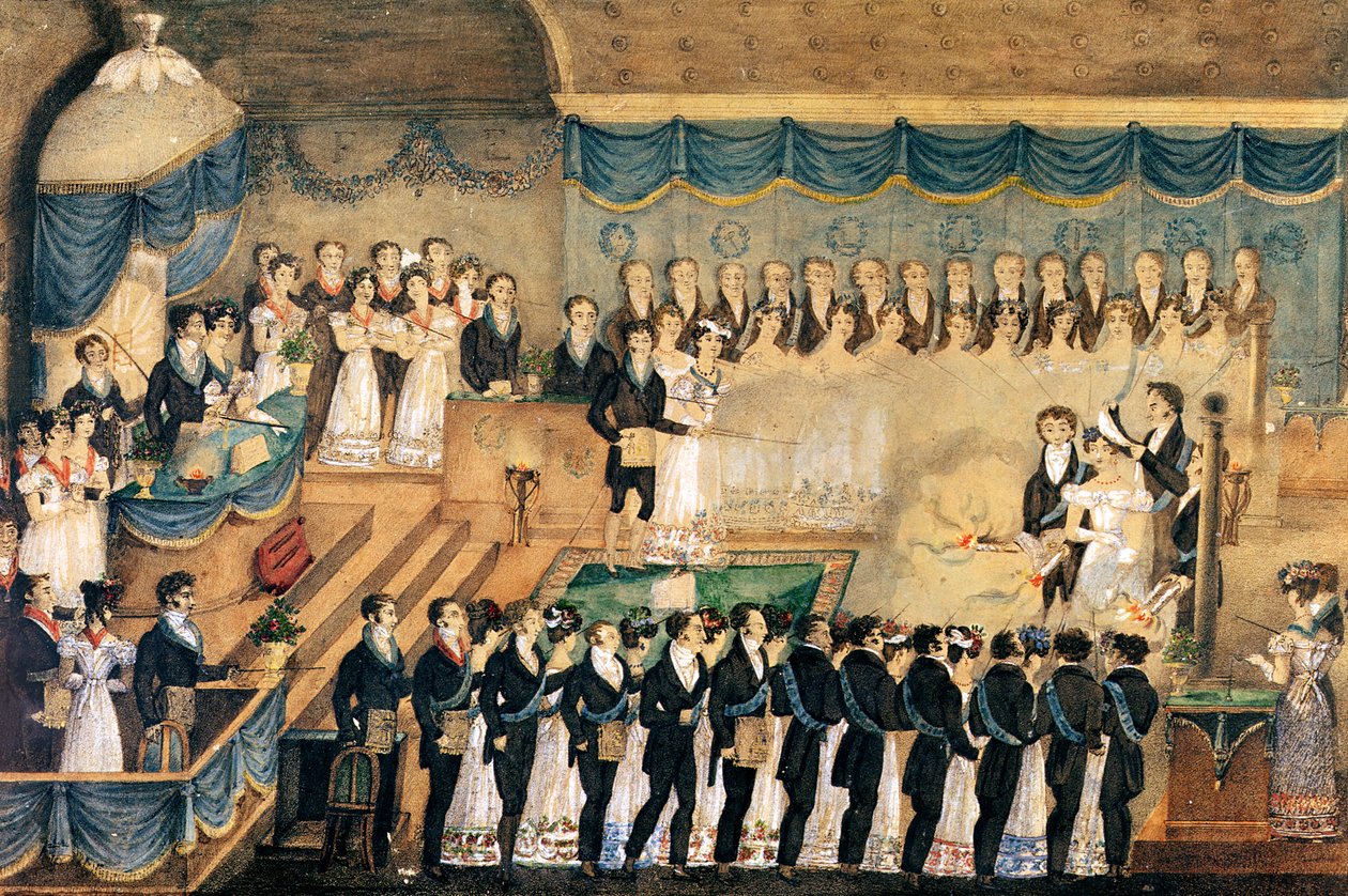 Vapaamuurarien vapaamuurarien vihkimisseremonia, 1800-luvun alku (wc paperilla) tekijältä French School