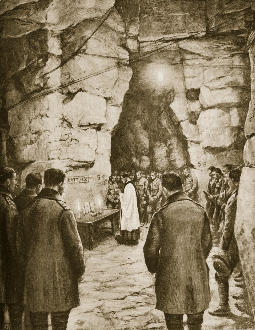 Messu pidetään ennen taistelua ranskalaisissa luolissa, 1914-1919 tekijältä French School