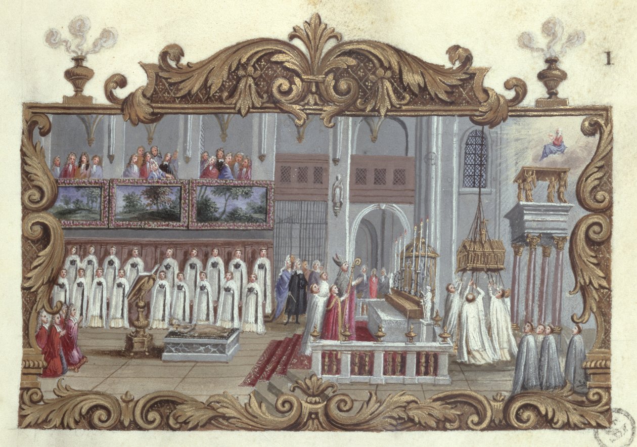 Pyhälle Genevievelle omistettu messu, käsikirjoituksesta, 1709 tekijältä French School