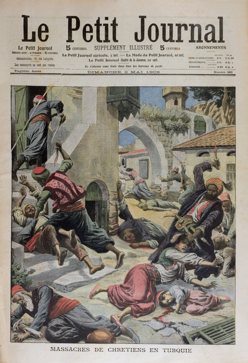 Kristittyjen verilöyly Turkissa, kansikuva Le Petit Journalista 2. toukokuuta 1909 tekijältä French School
