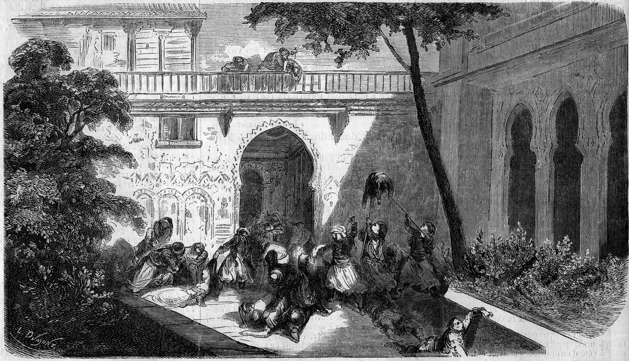Druusien (druusien) suorittama maroniittikristityjen verilöyly talon pihalla Deir el Kamarissa (Deir el Kamar), Syyria tekijältä French School