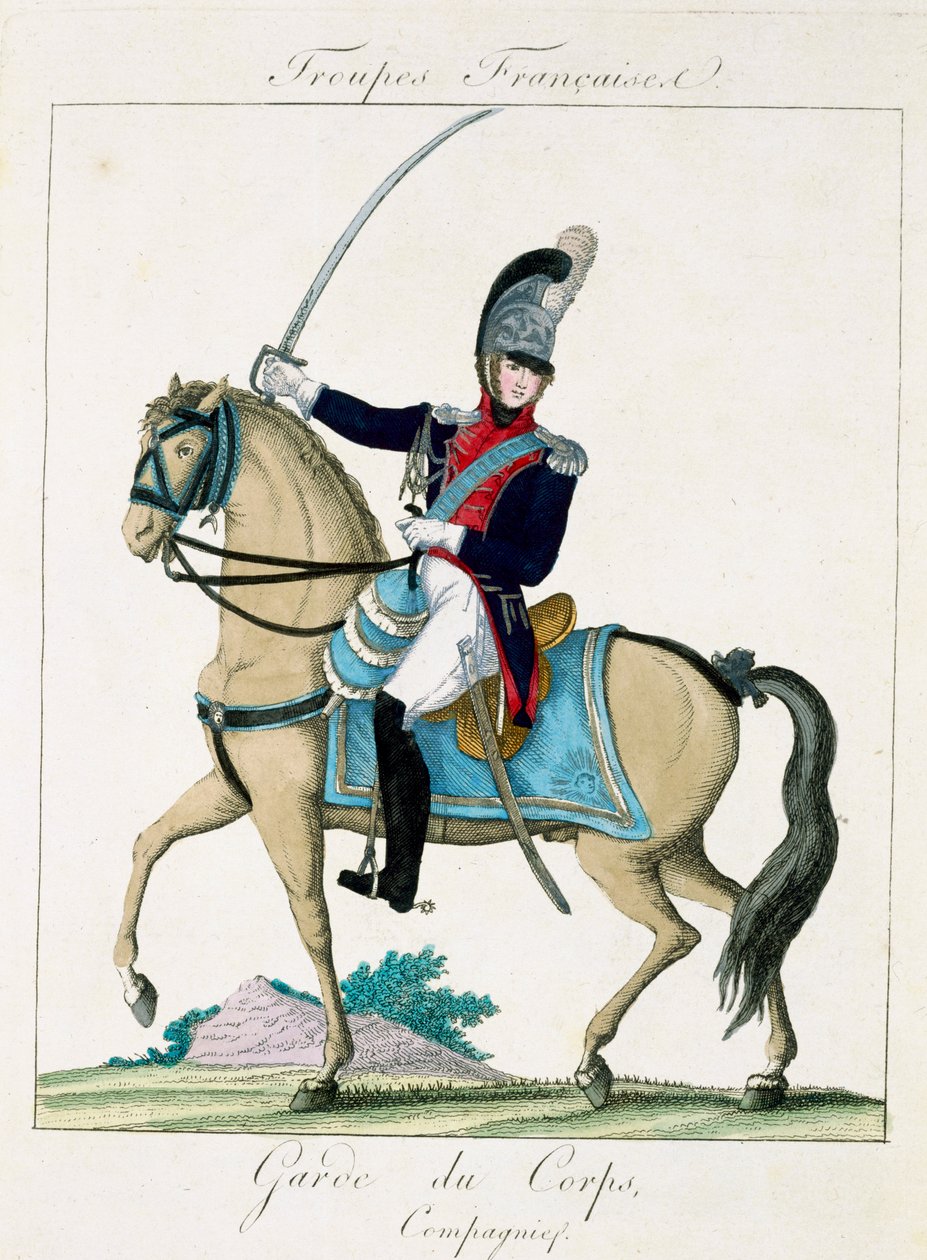 Grd du Corpsin jäsen, Troupes Francaises, pub. Bassetissa, Pariisissa, noin 1790 tekijältä French School