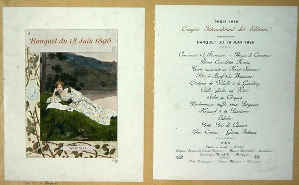 Menu "Congres International des Editeurs" -juhlalle tekijältä French School