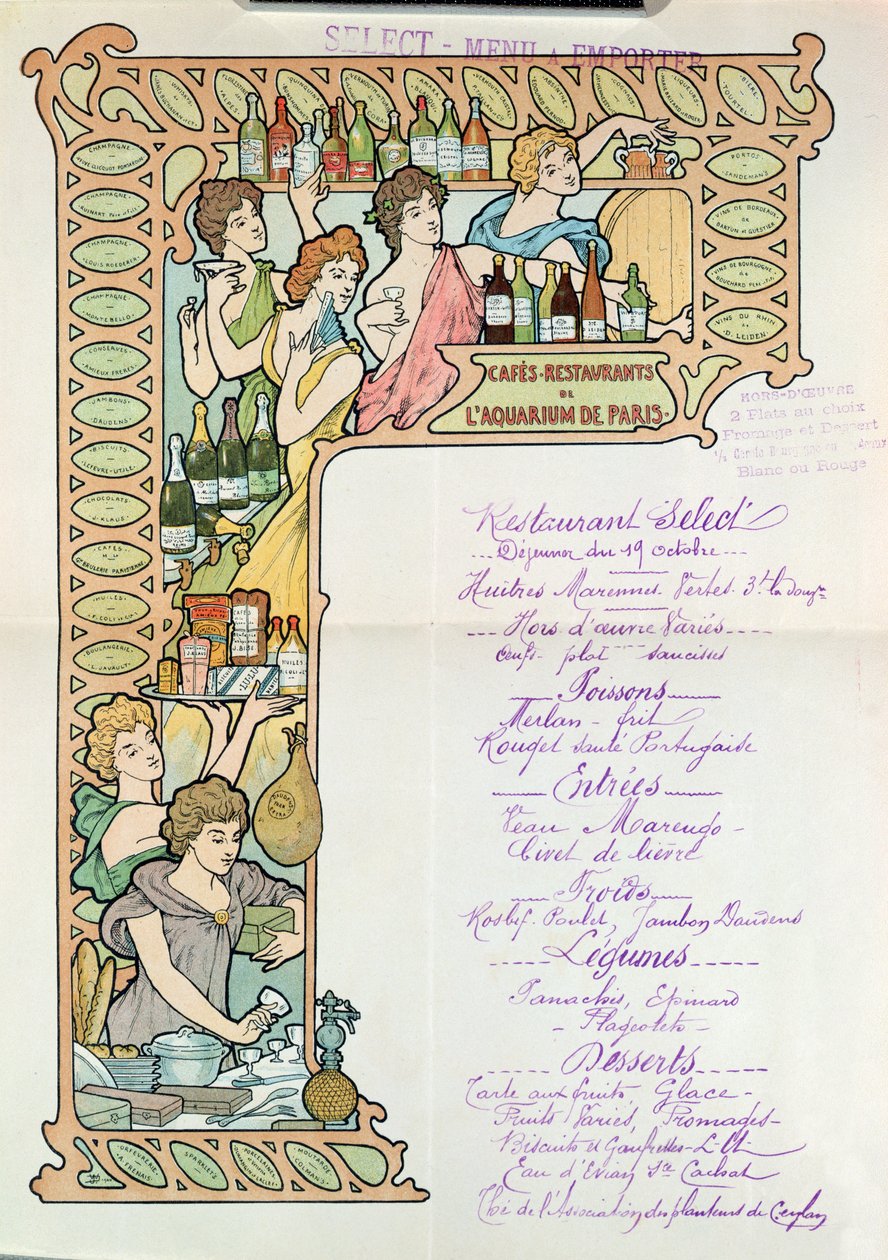 Menu Aquarium de Parisin kahvilan ravintoloista tekijältä French School