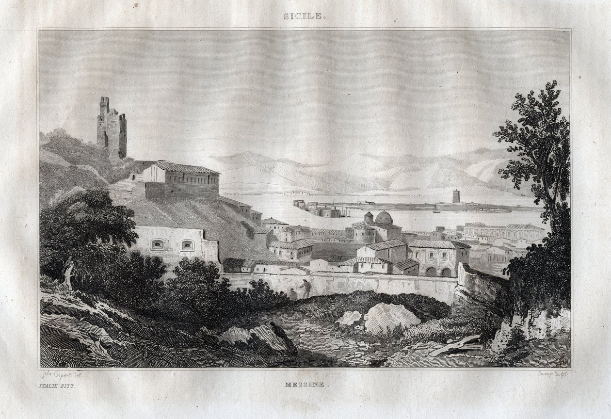 Messina - Messina - Sisilia - Sisilia - Sisilia - Kaiverrus "" Italiasta Maalauksellinen" - Italian historiallinen ja kuvaava maalaus", M. de Norvins, Ch. Nodier 1834-1836. tekijältä French School