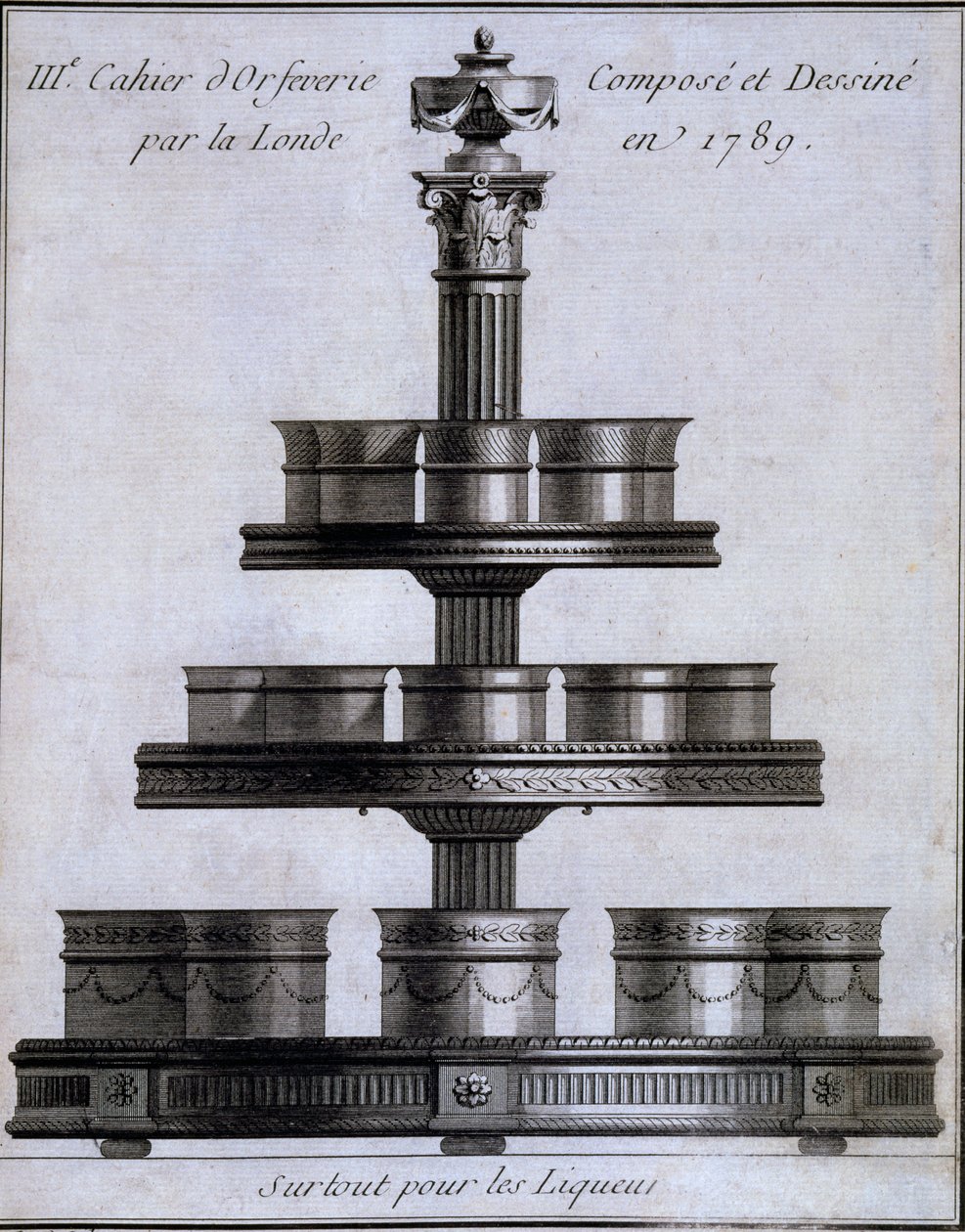 Metallityöt: sarja liköörikuppeja telineessä, 1780-96 tekijältä French School