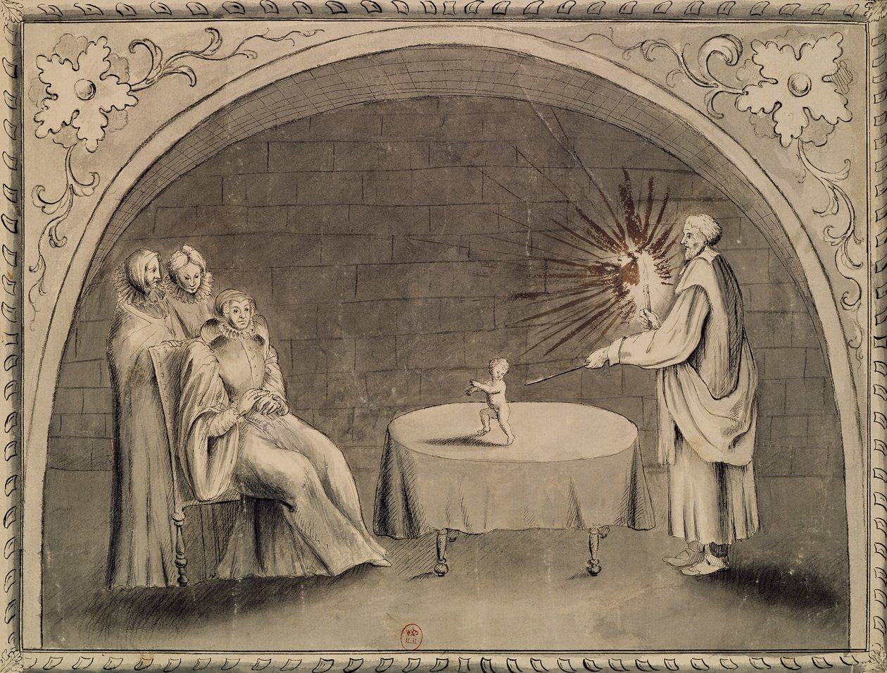 Michel de Nostradame (1503-66) ja Catherine de Medici (1519-89) 1559 (kynä ja muste ja pesu paperille) tekijältä French School