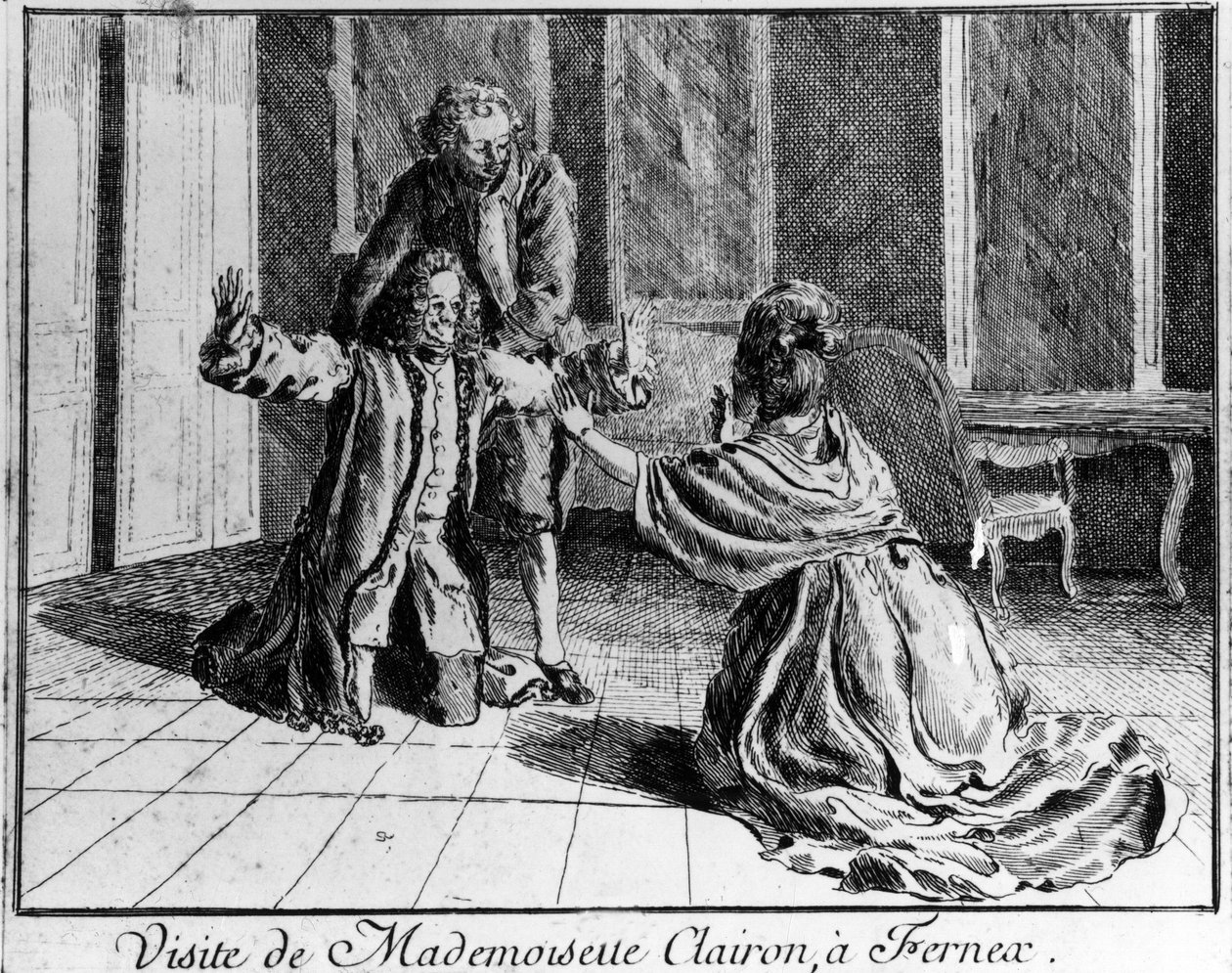 Miss Clairon (Mademoiselle Clairon Josephe Leris de La Ttude dit Mademoiselle Clairon (1723 -1803)) Ranskalainen näyttelijä, vieraili Ferney a Voltaire -kaiverruksessa 1700-luvulla. tekijältä French School