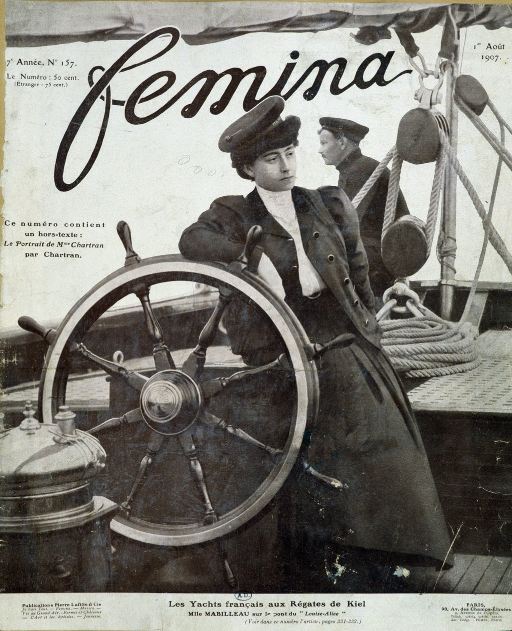 Miss Mabilleau jahdin "" Louise-Alice""" sillalla Kielin regatassa - "" Feminassa" 1.8.1907 tekijältä French School