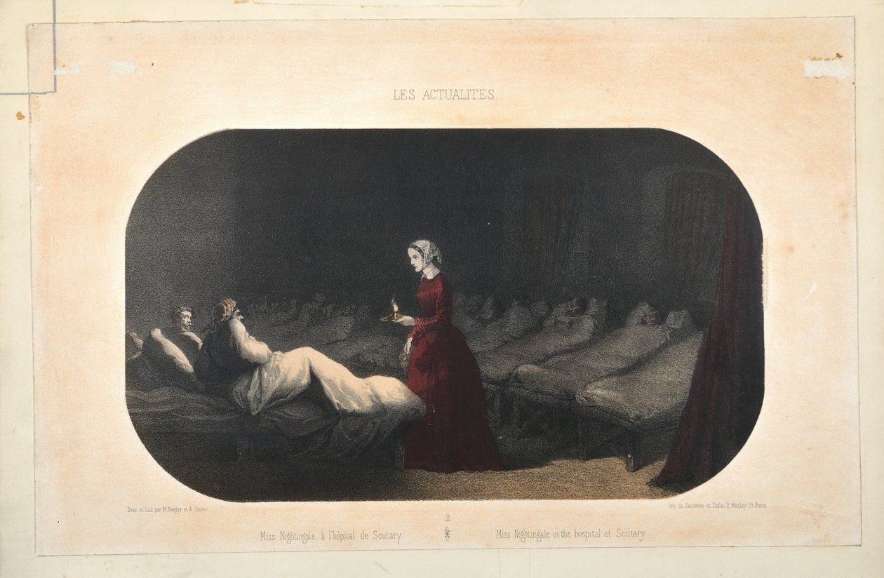 Neiti Nightingale Scutarin sairaalassa, julkaisija Jacomme et Dufat, Pariisi, 1856 tekijältä French School