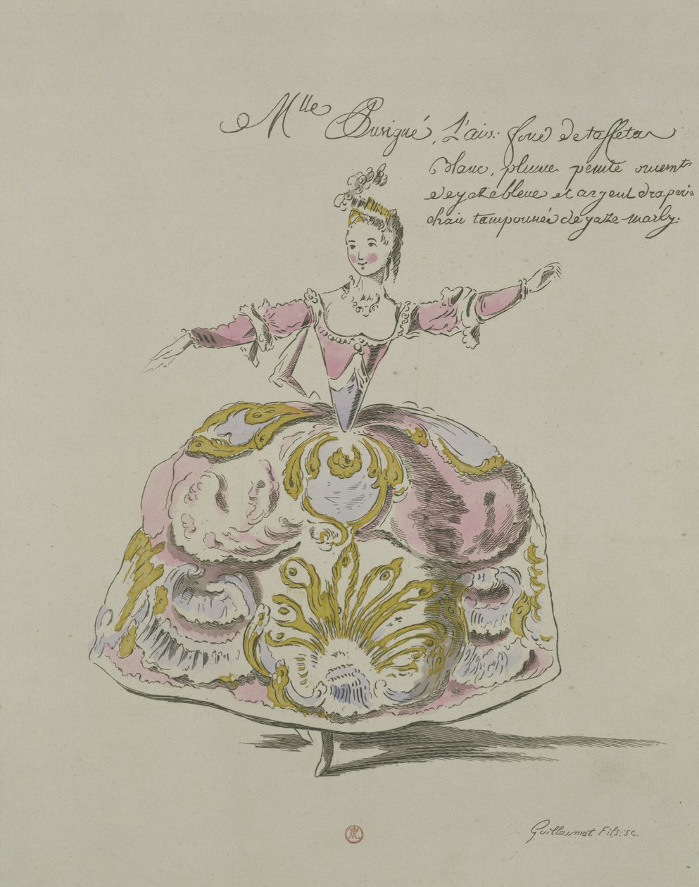 Neiti Puvigne ilmassa, Zoroastre, Cahusacin libretto, säveltänyt Jean-Philippe Rameau (1683-1764) faksimile A. Guillaumot Fils, 1749 (värikaiverrus) tekijältä French School