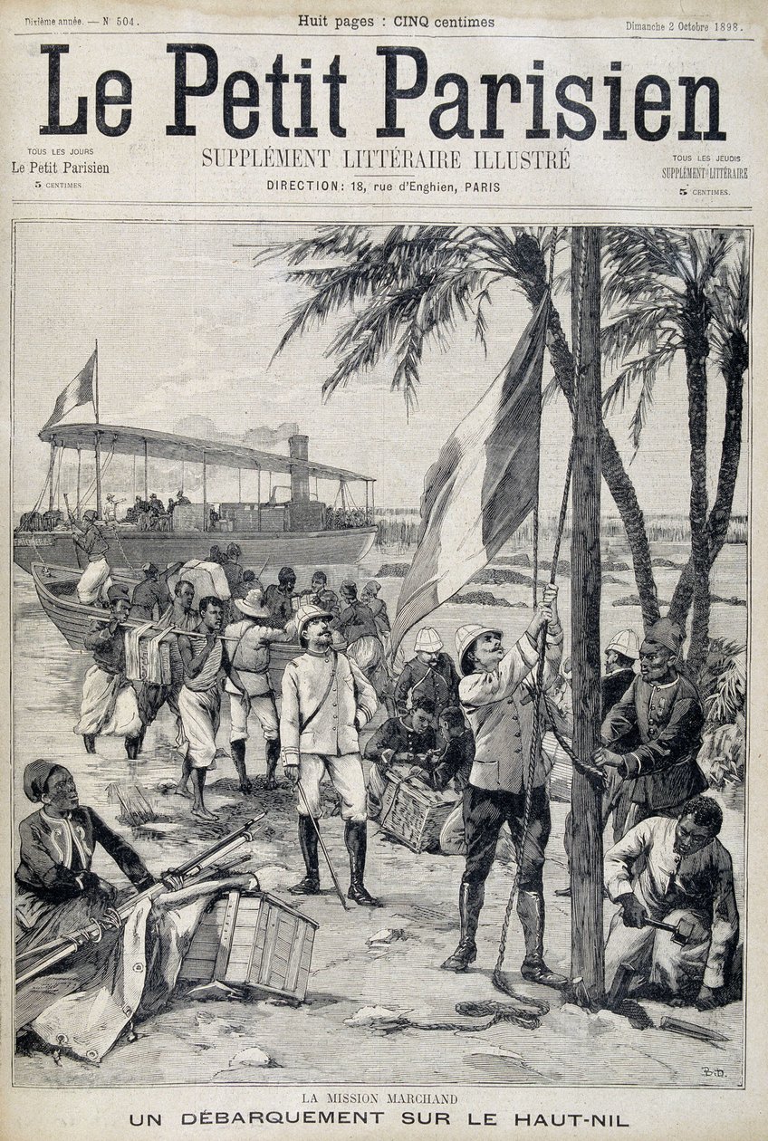Tehtävä Marchand: laskeutuminen Niilin yläjoelle - "Le Petit Parisienissa" 2.10.1898 (kaiverrus) tekijältä French School