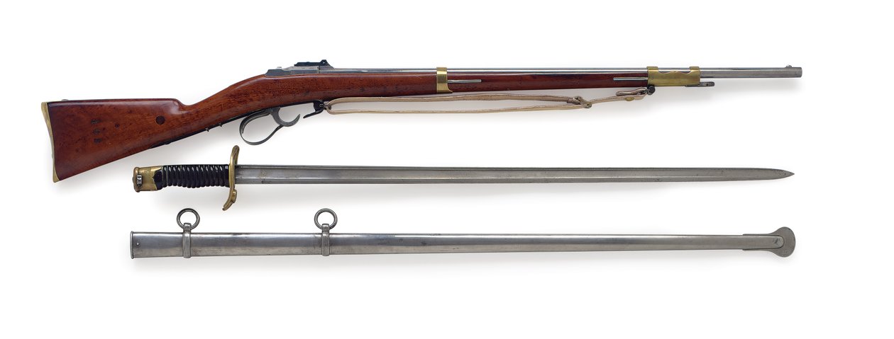 Malli 1854 Pinfire Fusil Lance de Cent-Gardes niukalla miekka-bajonetilla, n. 1856 tekijältä French School