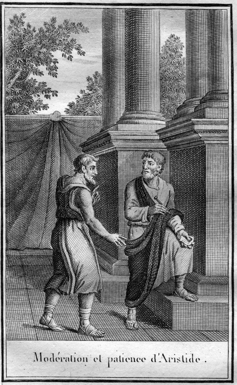 Ateenalaisen valtiomiehen Aristide vanhurskaan (muinaiskreikkalainen Aristeides) maltillisuus ja kärsivällisyys, n. 550 Alopecen deme, kuoli 467. Teoksessa "" Muinaisen historian kauneutta tai ikimuistoisia faktoja ja suurmiesten sanontoja"" tekijältä French School
