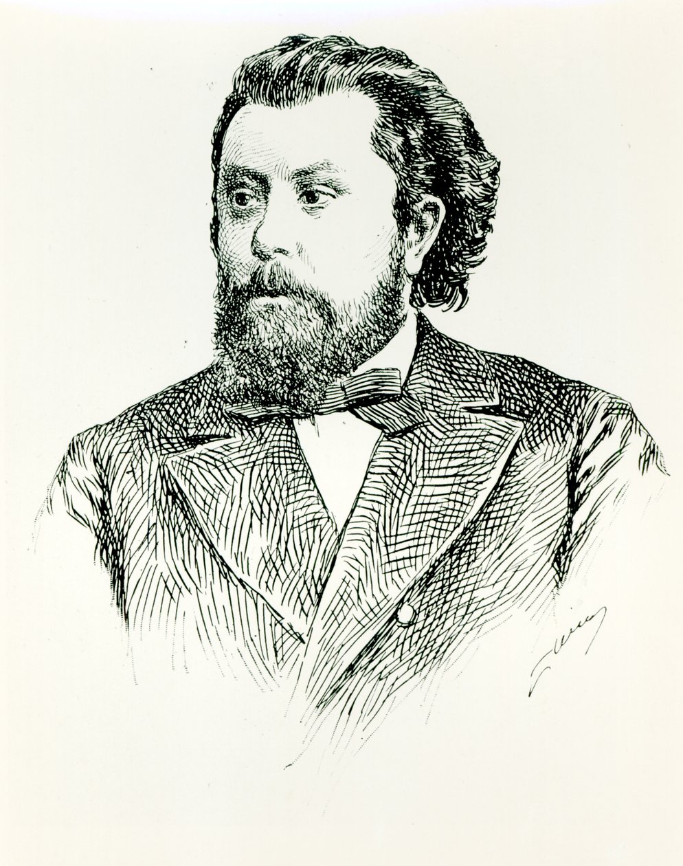 Modest Petrovich Moussorgsky (1835-81), kuvitus Albert Soubiesin LHistoire de la Musique en Russiesta, julkaistu Pariisissa, 1898 tekijältä French School