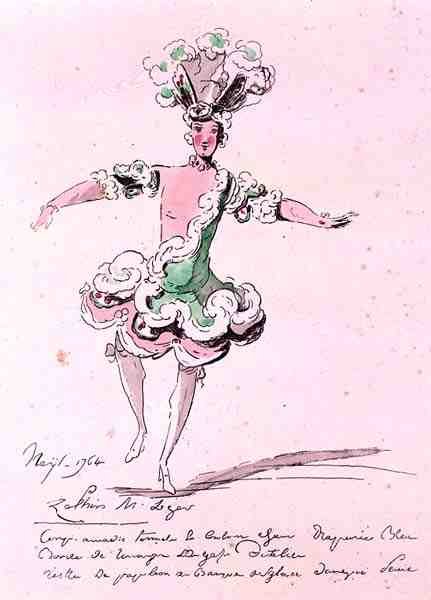 Monsieur Leger Zephyrin roolissa Naisissa, Cahusacin libretto, säveltäjä Jean-Philippe Rameau (1683-1764) 1764 (värikaiverrus) tekijältä French School