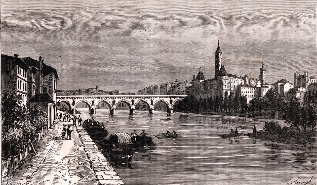 Montauban - Languedoc-Roussillon-Midi-Pyreneet - kaiverrus "La France illustree: maantiede, historia, tilastohallinto" V.-A. Maltaanruskea. 1884 tekijältä French School