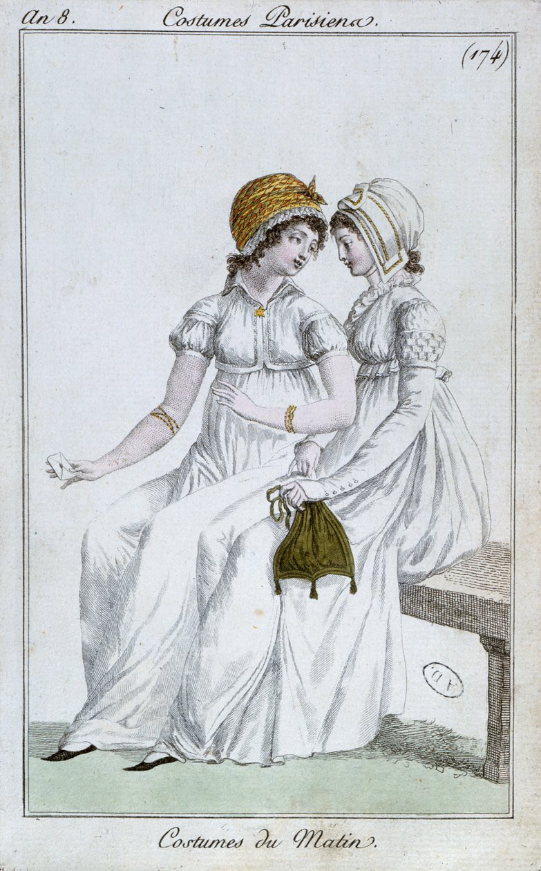 Aamupuku, muotilautanen Costumes Parisiensilta, 1800 tekijältä French School