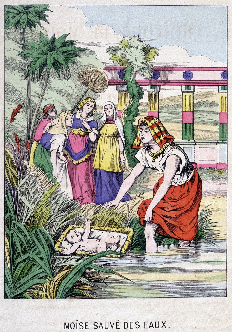 Moses Saved from the Waters - julkaisussa "Mooseksen elämä", toim. Olivier Pinot, Epinal, 1800-luvun loppu tekijältä French School