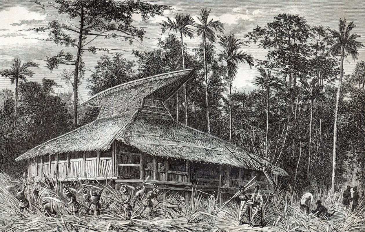 Moskeija Dodingassa, Uudessa-Guineassa, kuvitus Le Tour du Monde -lehdestä, 1879 tekijältä French School