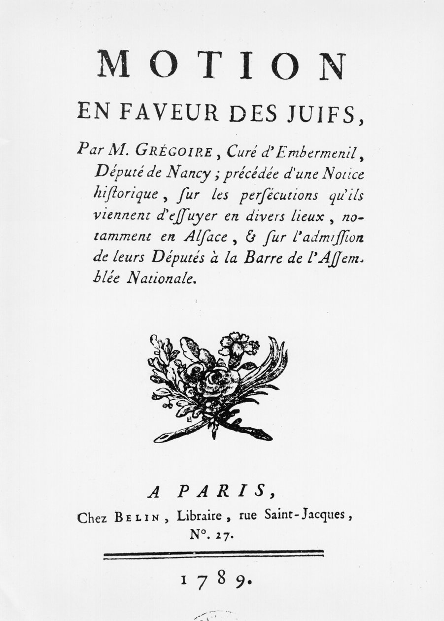 Esitys juutalaisten puolesta, Henri Gregoire (1750-1831), 1789 tekijältä French School
