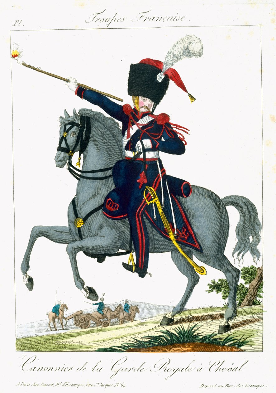 Kuninkaallisen vartijan ratsastettu tykki, Troupes Francaises, pubi. chez Basset, Pariisi, noin 1790 tekijältä French School