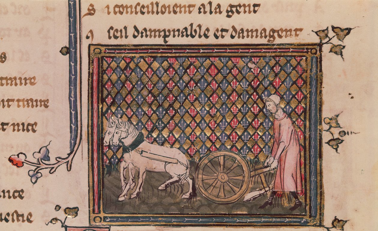 Ms.1044 f.21v Mies, joka on velvollinen työskentelemään elantonsa eteen, Ovide Moralisesta, kirjoittanut Chretien Legouais tekijältä French School