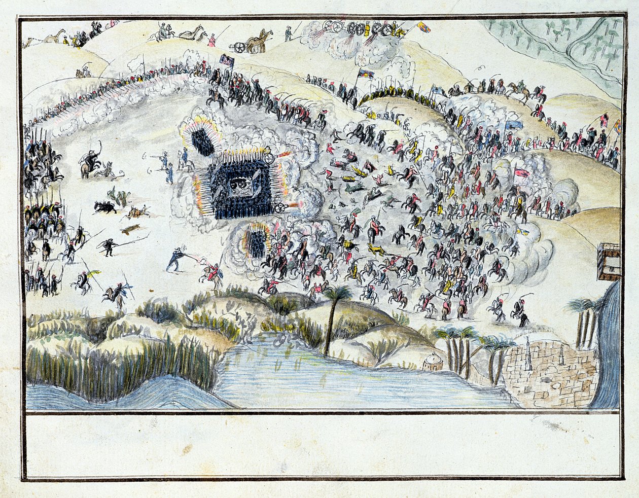 Ms.1688, Aavikkotaistelu Bonapartesin Egyptin kampanjan aikana, 1798 (wc paperilla) tekijältä French School