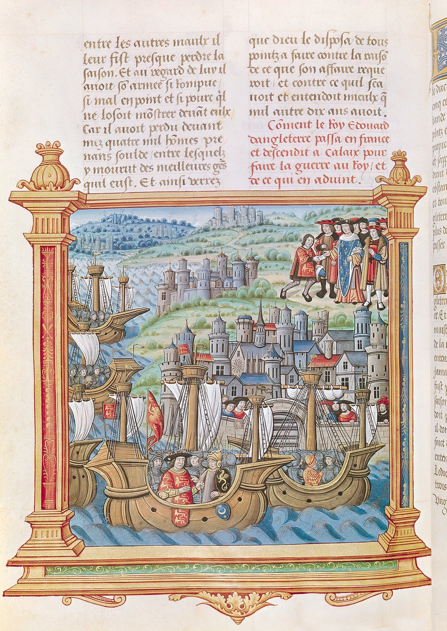 Ms.18 f.109v Englannin Edward IV laskeutumassa Calais