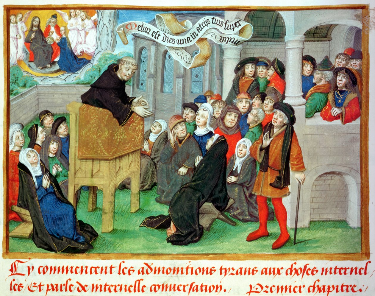 Ms.230 fol.57 Munkki saarnaa jäljitelystä Jean de Gersonin (1363-1429) teoksesta Sermons sur la Passion et Traites Divers tekijältä French School