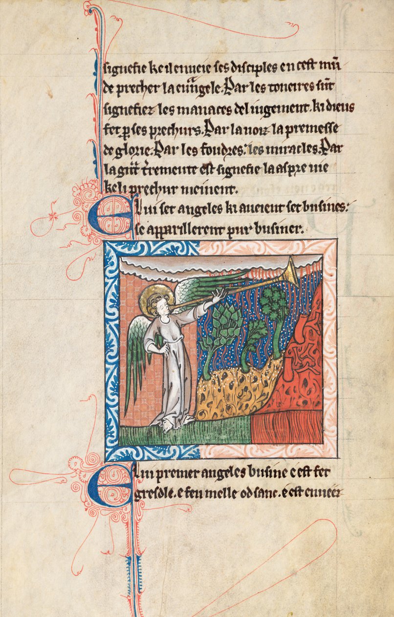 Ms65 f27v, Commentary on the Apocalypse of St John, 1200-luvun loppu (kynä & muste ja tempera perunakalvolla) tekijältä French School