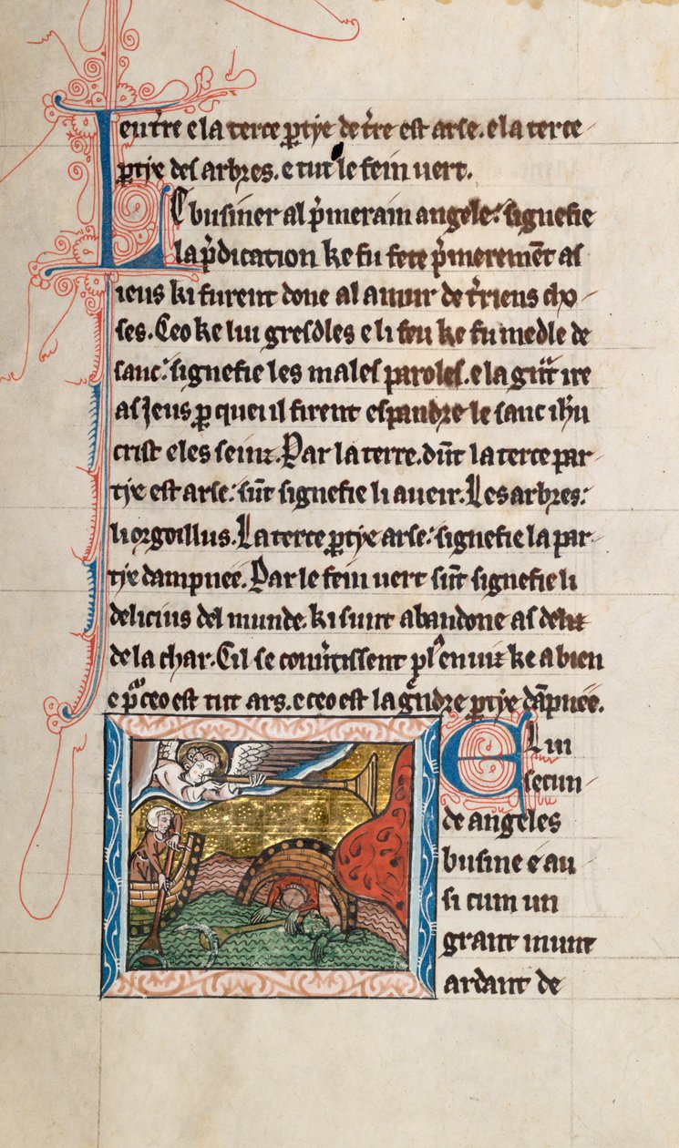Ms65 f28r, Commentary on the Apocalypse of St John, 1200-luvun loppu (kynä & muste ja tempera perunakalvolla) tekijältä French School