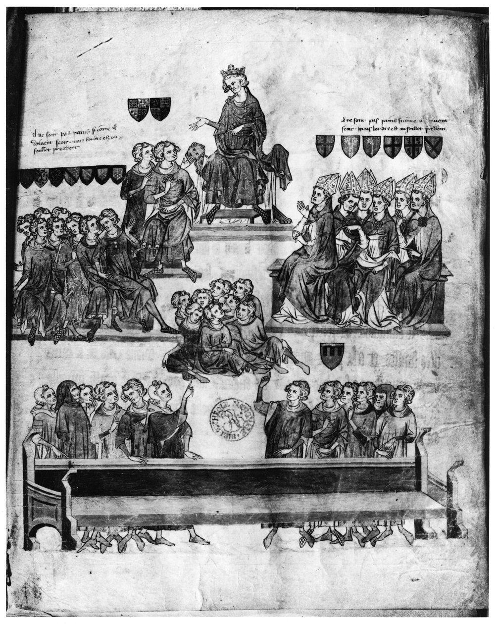 Ms.Fr. 18437 fol. 2 Court of the Peers, jota johti Philippe VI (1293-1350) Proces de Robert III dArtois