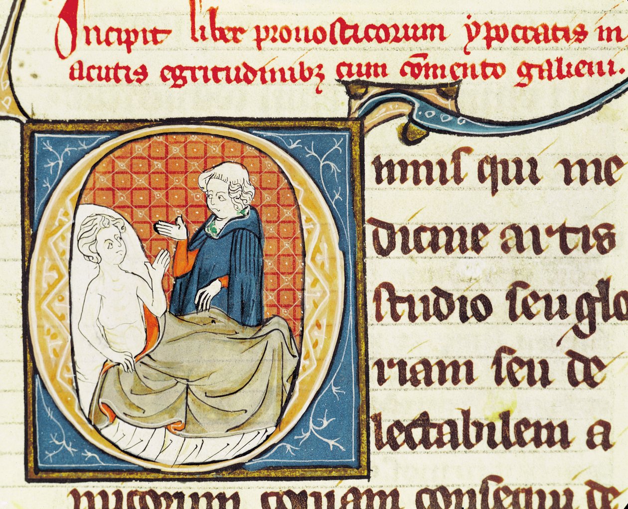 Ms 1003 fol.79 Lääkäri diagnosoi potilasta, teoksesta Oeuvres de Galien, kirjoittaja Claudius Galenus (n. 130-n. 201) tekijältä French School