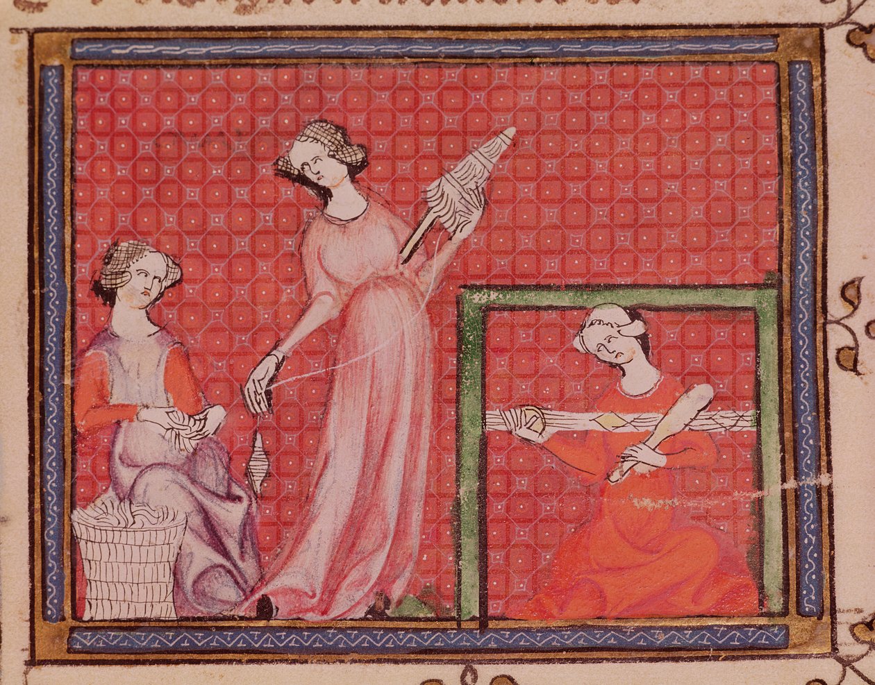 Ms 1044 f.101 Women Spinning Wool, Ovide Moralise, kirjoittanut Chretien Legouais tekijältä French School